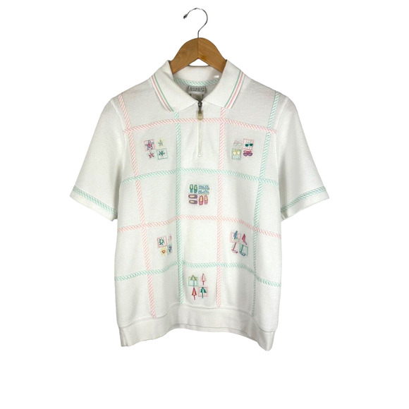 Vintage Koret Francisca Beachy Cardigan Knit Sweater Sunglasses Sailboats Size S - Picture 1 of 10